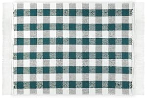 WOHNDIRECT Tappeto da cucina a scacchi verde petrolio 50 x 75 cm per cucina, corridoio, soggiorno • Tappeto da cucina antiscivolo e lavabile in lavatrice • Tappeto in cotone al 100% con frange giocose