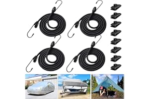 BETERNY 4PCS 50 Inch Car Cover Gust Straps Wind Protector, Heavy Duty Outdoor Bungee Cords Hook Clips Kit for Securing Cargo, Luggage, Cover-Universal Fit for Most Cars, Sedans, SUVs, Trucks, Vans, Boat