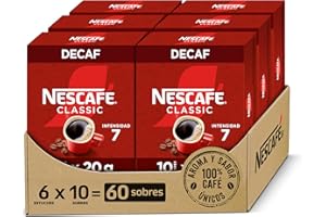 NESCAFE NESCAFÉ CLASSIC DESCAFEINADO todo aroma y sabor, café soluble descafeinado, Pack de 6 estuches con 10 sobres, TOTAL 60 sobres