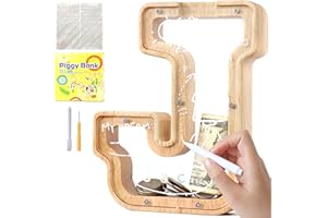 Lakpopya Spardose Kinder Buchstaben aus Holz für A-Z Personalisiert Sparschwein Durchsichtig Alphabet Sparbox, Geschenk Dekoration Taufe für Jungen Mädchen (J)