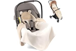 Zamboo Copertina Avvolgente - Morbida Copertina per Neonati con Cappuccio e Aperture per Cinture | Certificato OEKO-TEX, 80x80 cm - Copertina Ovetto, Seggiolini Auto, Passeggini e Carrozzine | Beige
