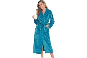 Vlazom Bata Mujer Invierno Polar Bata de Casa Señora Larga Albornoz Mujer Invierno con Cinturón S-XL