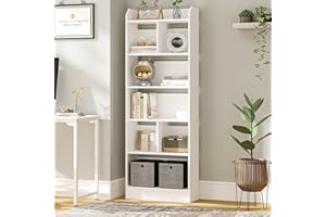 Hzuaneri Libreria a 6 Ripiani, Scaffale con Scomparti e Ripiani Aperti, Organizzatore, Libreria Verticale Mobiletto Multiuso per Soggiorno, Studio, 24 x 60 x 170 cm, Bianco BC11103X