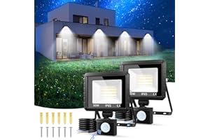 LIGHT-BRIGHTLY 2 Stück LED Strahler mit Bewegungsmelder Außen, 30W 3000 LM Außenlampe 6500K Kaltweiß Superhell Fluter Scheinwerfer Licht, IP65 Wasserdicht Außenbeleuchtung Lampe Aussen für Garten, Innenhöfe, Garage