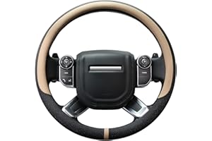 COFIT Breathable Car Steering Wheel Cover Universal Microfiber Leather Protective Wrap Car Interior Decor Accessories Size L 39-40.5cm Beige and Black