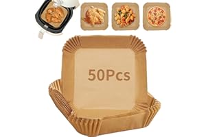 LYLIDIA 50pcs Papel Air Fryer Cuadrado Papel Freidora Aire Antiadherente Forro de Papel Desechable Bandejas Papel Especial para Freidora de Aire Alfombrilla de Vaporizador Papel de Horno (16 cm)