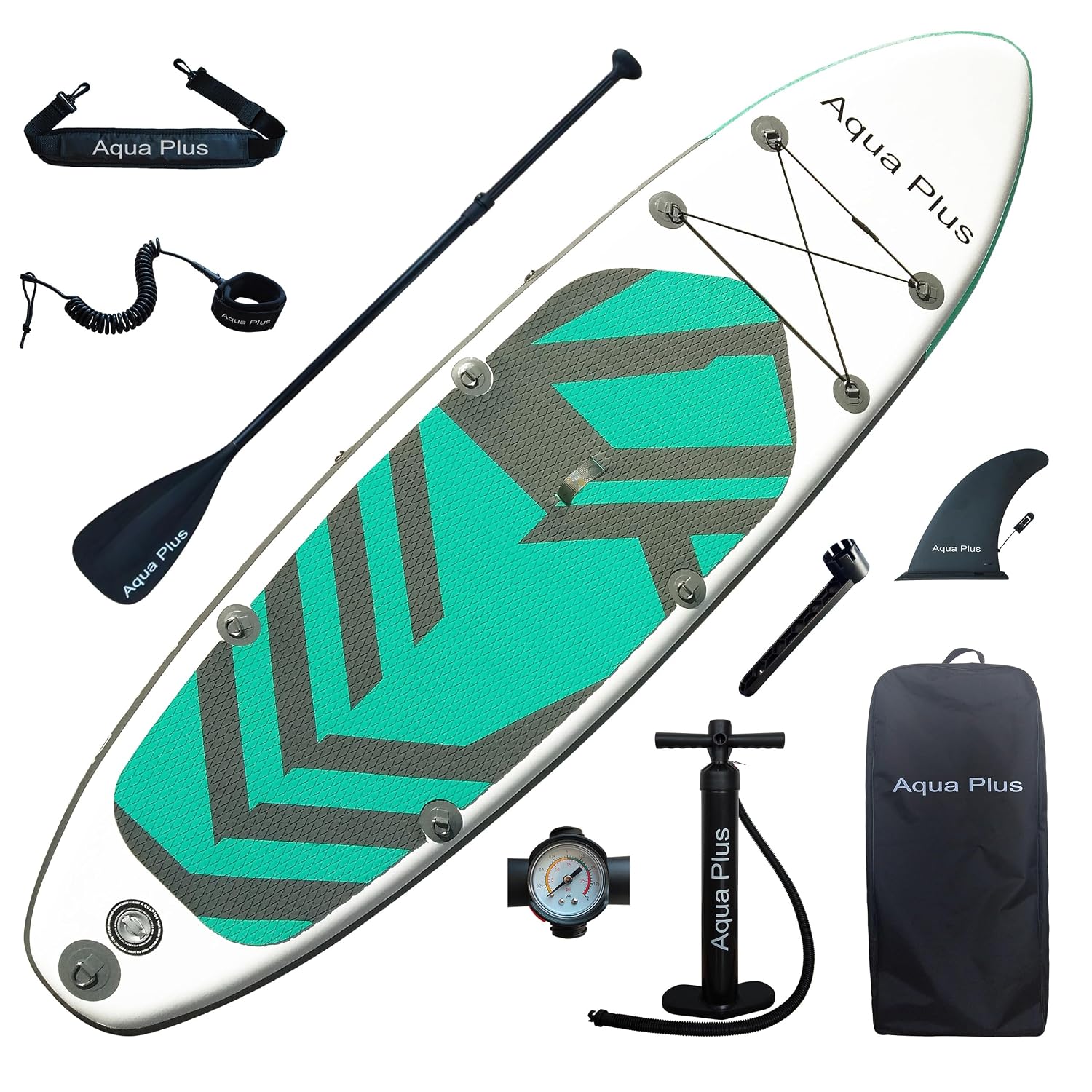 Aqua Plus 15cm Spessore SUP Gonfiabile per Tutti i Livelli di abilità Tavola da Paddle in Piedi, pagaia, Pompa, ISUP Zaino da Viaggio, guinzaglio, Tracolla