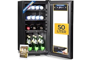 Sommertal Kühlschrank mit Glastür GK50– Leiser Getränkekühlschrank mit LED, Touchscreen & Schloss kleiner Flaschenkühlschrank schwarz 50L
