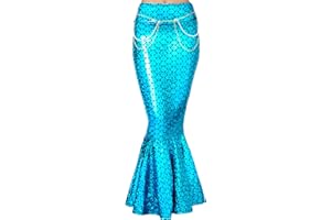 Spooktacular Creations Adult Metallic Hologram Shiny Mermaid Skirt Costume Role Play. Waist Pearl Chain Included Blue