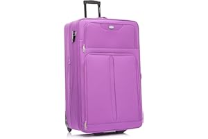 Aerostar Extra Large 32” Lightweight Softshell Expandable Suitcase, Check in Luggage 2 Corner Wheels with Integrated Combination Lock (Purple, 129 litres)
