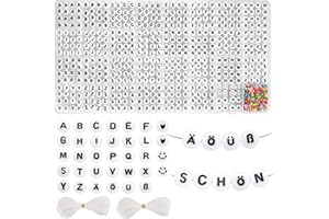 Funtopia 1200 Stück Buchstabenperlen, A - Z Ä Ö Ü ß Rund 4x7mm Buchstaben Perlen zum Auffädeln mit 50pcs Herz & Smile Perlen, 500pcs Perlen 2mm Armband Bastelset (30 Buchstabenperlen mit je 40stk)