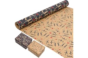 ZHNERY Rollo de papel de regalo de 43 x 10 m, papel de regalo reciclado Kraft para decoración de Navidad y cumpleaños (alce)