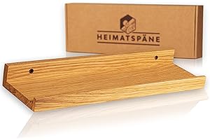 ‎HEIMATSPÄNE Heimatspäne Bilderleiste Holz 40cm – Echtes Eichenholz, freischwebendes Regalbrett inkl. Schraubenabdeckung aus Echtholz – handgemachtes Wandregal, Holzregal Eiche massiv