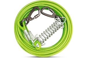 ZZOHAA Green Dog Tie Out Cable with Spring Swivel Lockable Hook,Heavy Duty Dog Chains for Outside Pet Runner Cable Leads for Yard Camping for Dogs Up to 500 LB（3m）