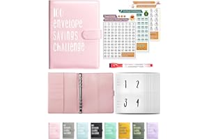 JEJA Sfida Del Risparmio, Budget Planner, Libretto di Risparmio, Risparmio di 5,050 euro, Fogli di Bilancio, Etichette Adesive, Penne Cancellabili, Rosa