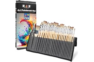 H & B H&B 25pcs Professional Paint Brushes Set for Acrylic, Oil, Watercolor - Synthetic Hair Artist Brushes with Fine Detailing - Canvas, Wood, Ceramics Kit (Natural)