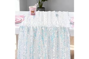 LUPATDY Tischläufer 63X300CM, Dekorative Tischbänder & Servietten, Meerjungfrau Pailletten Deko, Tischläufer Papier für Party Deko,Taufe, Kommunion, Konfirmation Hochzeit Deko, Weiß