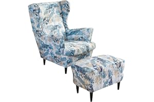 AQIGR Zestaw pokrowców na krzesła ze skrzydłami, w tym 2-częściowy pokrowiec na krzesło Wingback i pokrowiec na otomana, zdejmowany pokrowiec na fotel do salonu, który można prać w pralce (Color : #32)