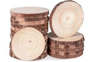 20PCS Rodajas de Madera Círculos 10-12cm, BetterJonny Madera Rebanada Natural Maderas Naturales Con Corteza de Árbol para Adornos de Halloween Navidad Manualidades