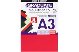 DALER ROWNEY Daler-Rowney Graduate Cream Core A3 Mountboard Pack, 8 x Assorted Colours, Smooth Surface, 1.25mm Thick, For Student Artists & Hobbyists