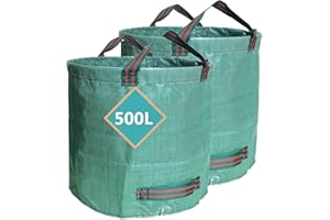 QHC sehen Heavy Duty Garden Waste Bags - 500 Litre - 2 Sacks - Industrial Fabric and Handles - Green/Garden Waste Sacks, Reusable Ideal for Collecting Garden Waste, Plant waste grass and Leaves