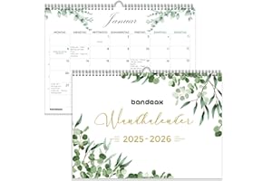 BANDEAX 2 Jahre Monatskalender Jan 2025 – Dez 2026 DIN A4 quer, Wand-Kalender mit Feiertagen & Schulferien DE + AT, Familienplaner & Monatsplaner Terminkalender für Büro, Küche & Zuhause mit mehr Inhalt