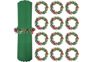 simarro Weihnachten Kiefernzapfen Serviettenringe, 12 Stück Rote Beeren Serviettenhalterring 4.5cm Serviettenschnalle Dekokranz Napkin Rings Holder für Weihnachten Hochzeitsfeiern Party Restaurant