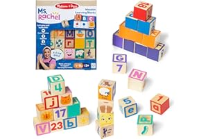 Melissa & Doug Ms. Rachel Letter, Number, and Game Wooden Learning Blocks with Activity Cards for Girls and Boys Toddlers Ages 18 Months