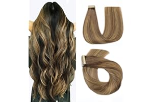 HotLulana Extensiones Adhesivas 20Pulgada 50cm Marrón Chocolate Mixto Rubio Miel Balayage Adhesivo Extensiones Pelo 20pcs 50g Human Hair Extensions Tape In Pelo Liso Sin Costuras Ombre Hair Extensions