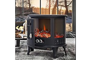 ‎INMOZATA INMOZATA Kamin Elektrisch mit Heizung 1800W, Standkamin mit 3D-Flammeneffekt, Elektrokamin mit Einstellbarer Thermostat, Dimmer, Heizfunktion, 180° Panorama-Sichtfenster