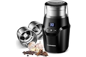 TWOMEOW Coffee & Spice Grinders Electric, Smart Display Adjustment Coffee Bean Grinder, 2 Removable Stainless Steel Cups for Wet and Dry Grinding,70g
