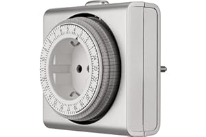 REV Programator czasowy gniazdko – format 24 h, 96 razy po 15 min – mechaniczne gniazdko czasowe, 230 V AC, maks. 16 A/3680 W, srebrny