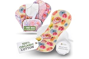 NATISSY EcoConfort compresas reutilizables en algodón orgánico para flujo abundante e incontinencia (L+XL, 6 uds.); lavables a alta T°; cómodas y no irritantes, compresas de tela para una higiene de mujeres