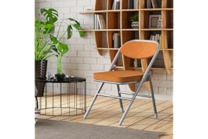 RCYNVIEW Chaise Pliante Confortable en Velours Côtelé Métal Chaise Camping Pliante, Chaise Pliable Avec Rembourrage Dossier, Chaises de Salle à Manger, Chaises de Jardin, Chaise Cuisine Salon, Rouge Orangé