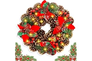 Frasheng Corona de Navidad LED para Puerta, 30 cm Artificial Con Piñas, Guirnalda Colgante de Acción de Gracias, Decoraciones para Fiesta, Regalo, Ventana