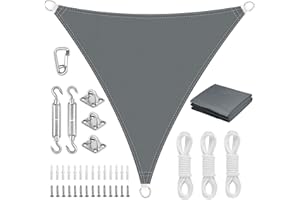 AFXXE Toldo Vela, Toldo Vela Triangular 4x4x4m con Kit, Vela Toldo Solar Exterior Jardin Transpirable, Impermeable y Protección UV, Toldo Triangular Adecuado para Terraza, Balcones（Gris）