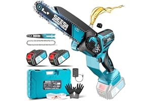 SEESII 6 & 8 Motosega a Batteria, 1000 W Brushless Mini Motosega con 2 * 4000 mAh Batterie, Elettrosega con Lubrificazione Automatica, Sega Elettrica Potatura per Legno, Rami