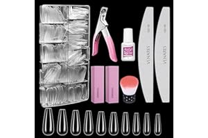 Nägel tips set, Venares 500 Stücke 10 Größen nagel künstliche nägel set tips set mit kleber Nagelkleber Feilen Nagelpuffer Block Nagelbürste Nagelknipser, durchsichtige tips nägel set für gelnägel