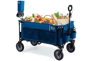 TIMBER RIDGE Chariot de Plage Pliable à roulettes Tout Terrain, Chariot de Jardin Poignée Réglable Charrette pour Extérieur Camping Pique-Nique BBQ Match Support 100kg