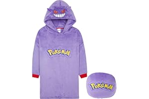 Pokémon Sweat à Capuche Oversize Enfant, Pikachu Gengar Sweat Plaid Polaire Chaud avec ou sans Sac Intégré, Poncho Doux