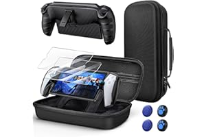 10-in-1 Tasche für Playstation Portal Remote Player, TPU weiche Schutzhülle mit Ständer, 2*gehärteter Schutzfolien, 4*Daumengriffe, KOVA Schutztasche Zubehör Tragetasche für PS Portal Konsole-Schwarz