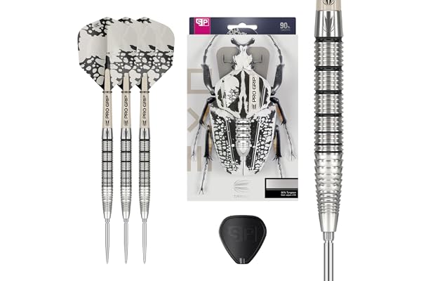 TARGET EXO Dartset, 90 % volfram, 90 % volfram, med stålspets – darttavla med stålspets och Swiss Point Darts, med Pro Grip-stänger och nr 6-fenor, SP-verktyg ingår