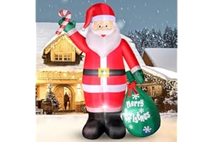 ALAMPIA 8-Stopowy Nadmuchiwany śWięTy MikołAj Z Diodami Led, Laską Cukrową I Zielonym Nadmuchiwanym MikołAjem, Wodoodporny Ip44, Szybko Nadmuchiwany, Dekoracji WewnąTrz I Na ZewnąTrz, Patio, Tarasie Ogrodowym