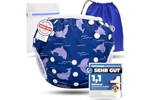‎KIDVERSE KIDVERSE Schwimmwindel Baby Badehose 0-3 Jahre - Hautfreundliche Schwimmwindeln wiederverwendbar & saugstark - Größenverstellbare Badewindel Baby Schwimmhose inklusive Tragetasche & Wäschenetz