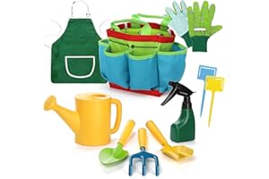 Cididu 10PCS Kids Garden Tools Set,Boys Girls Gardening Kit Tools Including Watering Can, Spray Bottle, Tote Bag, Apron, Trowel, Rake, Outdoor Garden Toy Gift for Beach