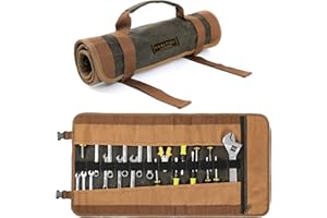 KAALTISY Werkzeugrolle, 23 Taschen Werkzeug Rolltasche, Heavy Duty 16OZ gewachstem Segeltuch Werkzeug Roll Up Bag (66cm x 33cm) - Portable Tool Roll Organizer mit Schnallen und Griff (Armeegrün)