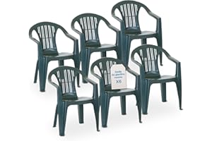 Tomaino - Sedie Da Giardino In Plastica - Set 6 Sedie Plastica Impilabili Con Braccioli - Sedia Giardino Per Esterno, Campeggio o Bar - Verde