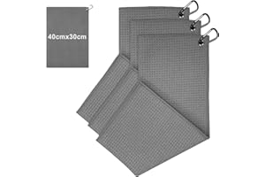 CAIXIANGYU Lot de 3 Serviettes de Golf Microfibre Professionnelles - 40x30cm Haute Absorption & Séchage Rapide, Anti-Odeurs avec Mousqueton pour Sacs de Golf/Sport (Gris)