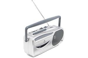 GPO 9401 Radio AM / FM portable rétro et lecteur de cassettes - Casque, prises microphone - Argent