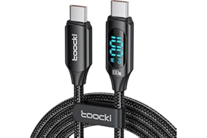 TOOCKI 100W kabel USB C do USB C, 5A kabel do szybkiego ładowania Kabel do ładowania PD QC5.0 z wyświetlaczem LED, kompatybilny z iPhone 15/15 Pro/15 Pro Max MacBook Pro Air iPad Pro Air (1, Czarny, 1M)